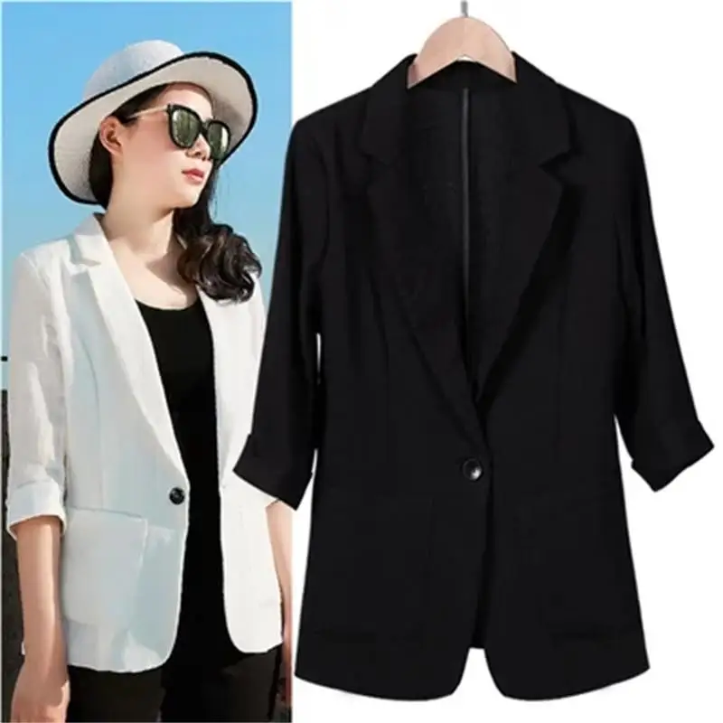 

Women Blazers NEW Casual summer thin cotton and linen Slim seven-sleeved linen Plus Size 7XL Work Wear professional suit