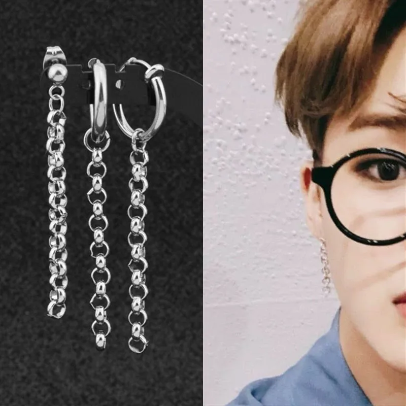 Женские серьги гвоздики с цепочкой KPOP панк Корейская звезда ювелирное изделие в