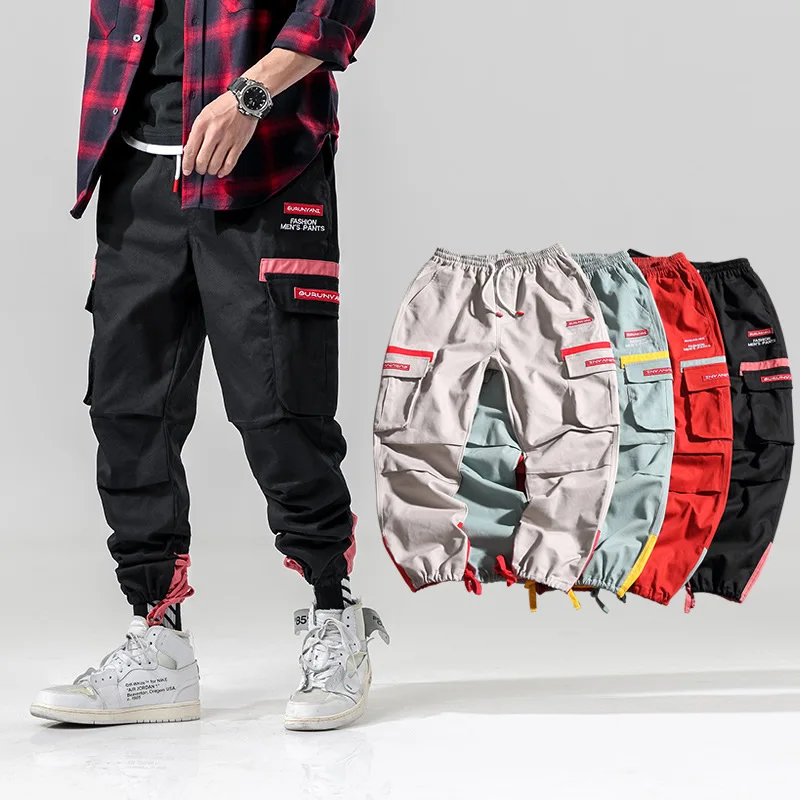 

Japanese Style Patchwork Muti Pockets Harem Joggers Pants Streetwear Men Hip Hop Oversize Cargo Sweatpants Trousers Muti Color