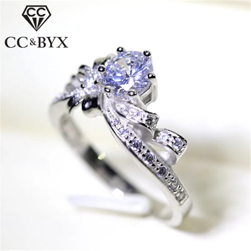 Винтажные кольца CC S925 для женщин белое золото посеребренное свадебное ювелирное