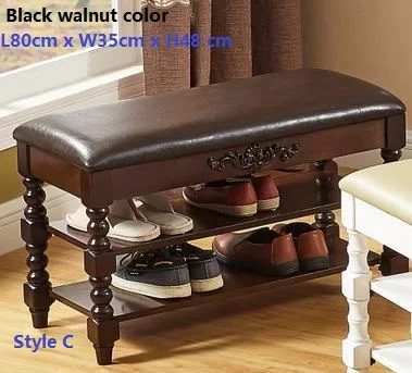 C blackwalnut L80CM Американская дверная скамья для замены обуви из твердой древесины, резная обувь, стойка для теста, скамья для обуви, Многофункциональная скамья для хранения дивана - Цвет: C blackwalnut L80CM