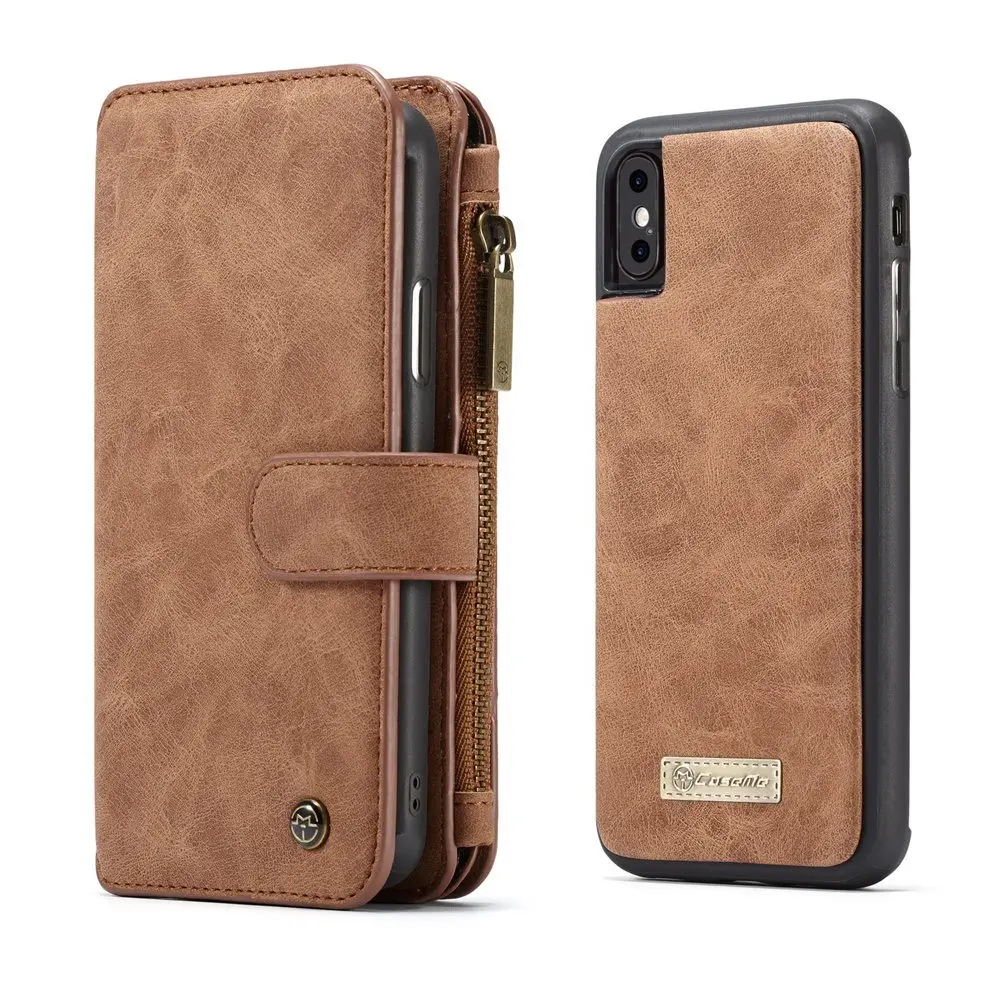 Кожаный чехол-кошелек для телефона Apple IPhone X XR XS MAX 7 8 Plus, сумка на молнии, чехол для мобильного телефона 6 6 S plus, чехлы для карт - Цвет: Khaki