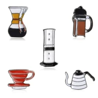 delicate coffee series badges shape hand punch pot coffee and filter cup chemex brooch fashion jewelry wholesale