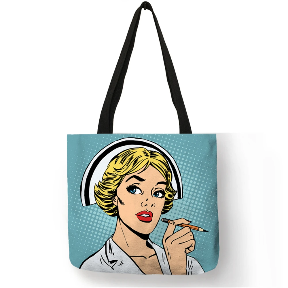 Уникальная Наплечная Сумка Bolso Mujer, картина медсестры, Экологичная льняная практичная сумка для ежедневного использования, для путешествий, для девушек