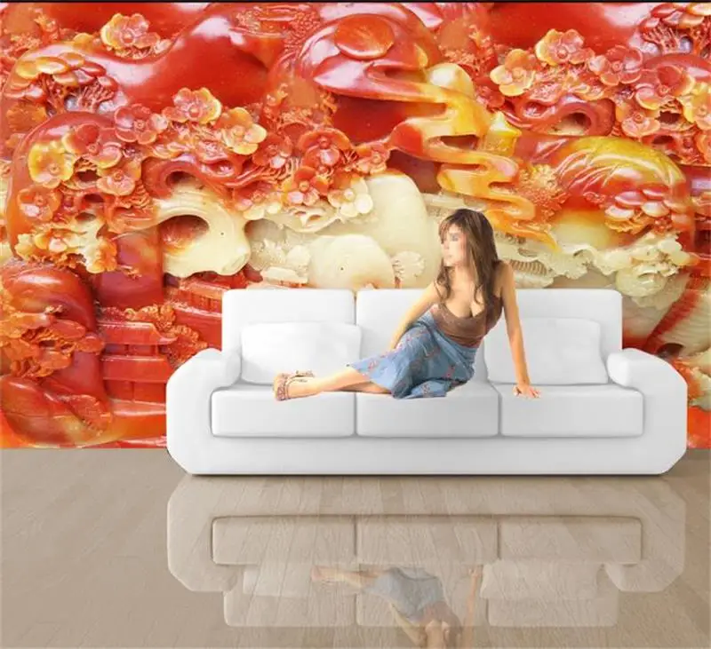 custom 3d photo wallpaper living room mural China jade carving landscape sofa TV backdrop non-woven for wall |