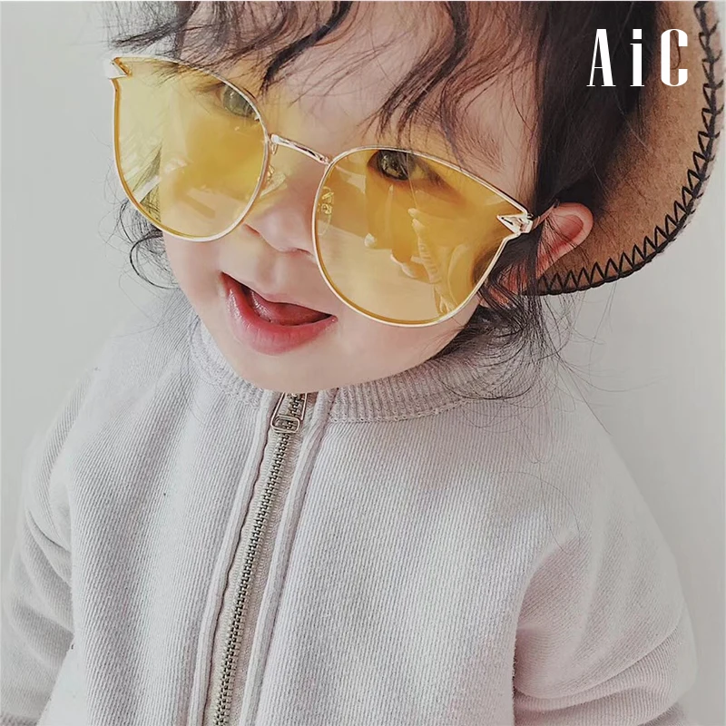 AIC Brand 2018 Cute Cat Eye Kids Sunglasses Girls Boys Children vintage Sun Glasses Alloy Frame Mirror UV400|Солнцезащитные очки