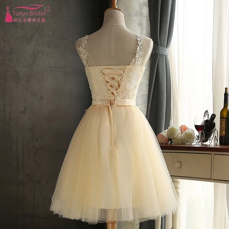 Champagne Tulle Homecoming Dresses With Bow Short graduation dresses special occasion dresses junior Cheap DQG310