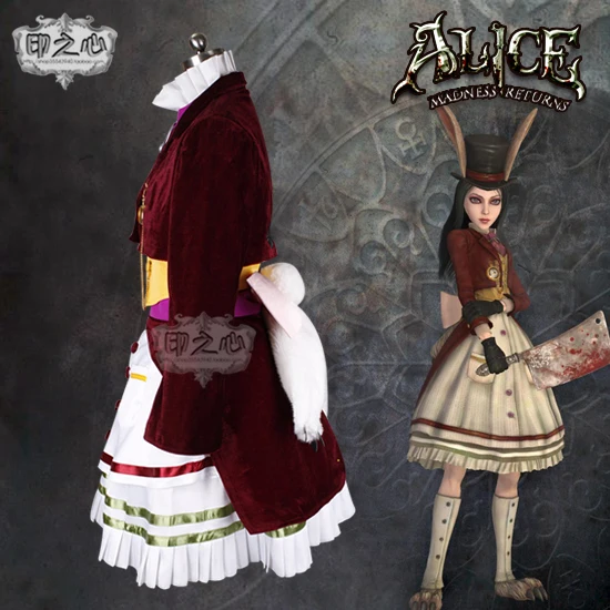 Аниме! Алиса: Madness Returns Lucky Rabbit темно красное бархатное платье горничной
