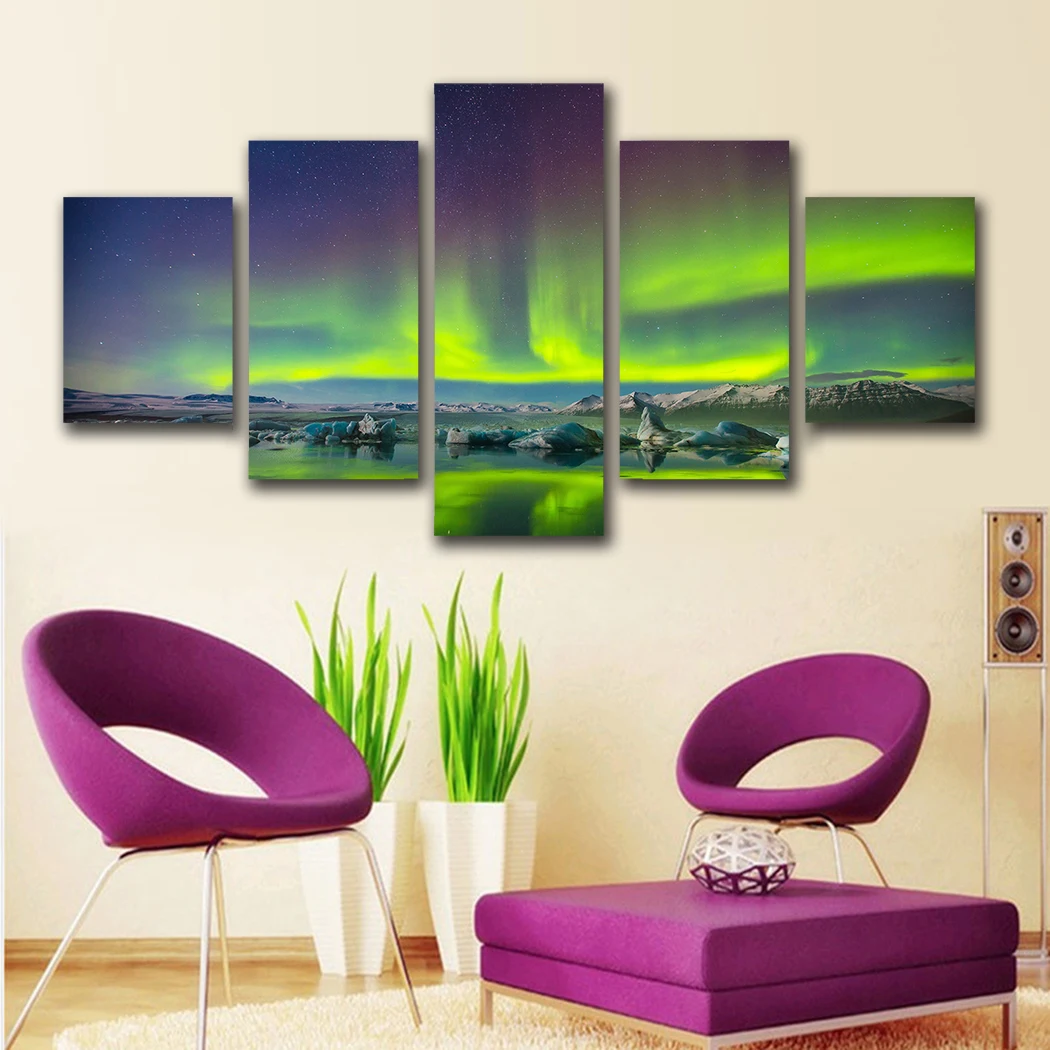 Бесплатная доставка 5 шт. картина маслом земляного Аврора Borealis Картина на холсте