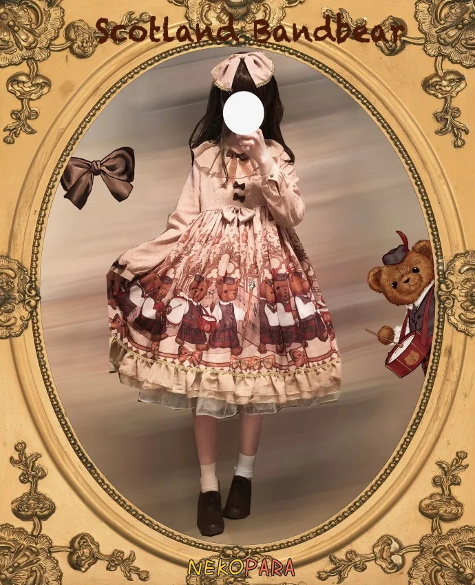 Scolland BandBear милые женские Лолита OP платье с длинными рукавами на осень рисунком