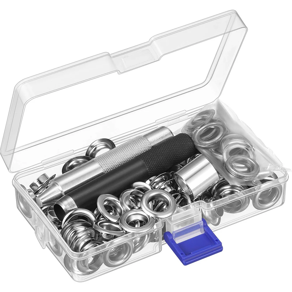 

100 sets Grommet eyelets Tool Kit Grommet Setting Tool Metal Eyelets With Grommets Inside Diameter 13mm and a storage box
