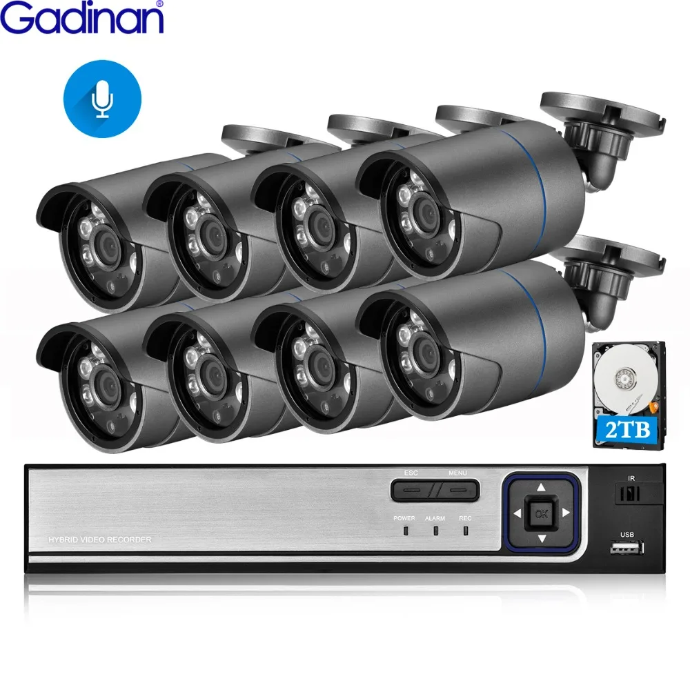Gadinan 8CH 4MP POE NVR CCTV камера система комплект аудио 4MP 3MP 1080P пуля PoE ip-камера Водонепроницаемый Открытый комплект ночного видения
