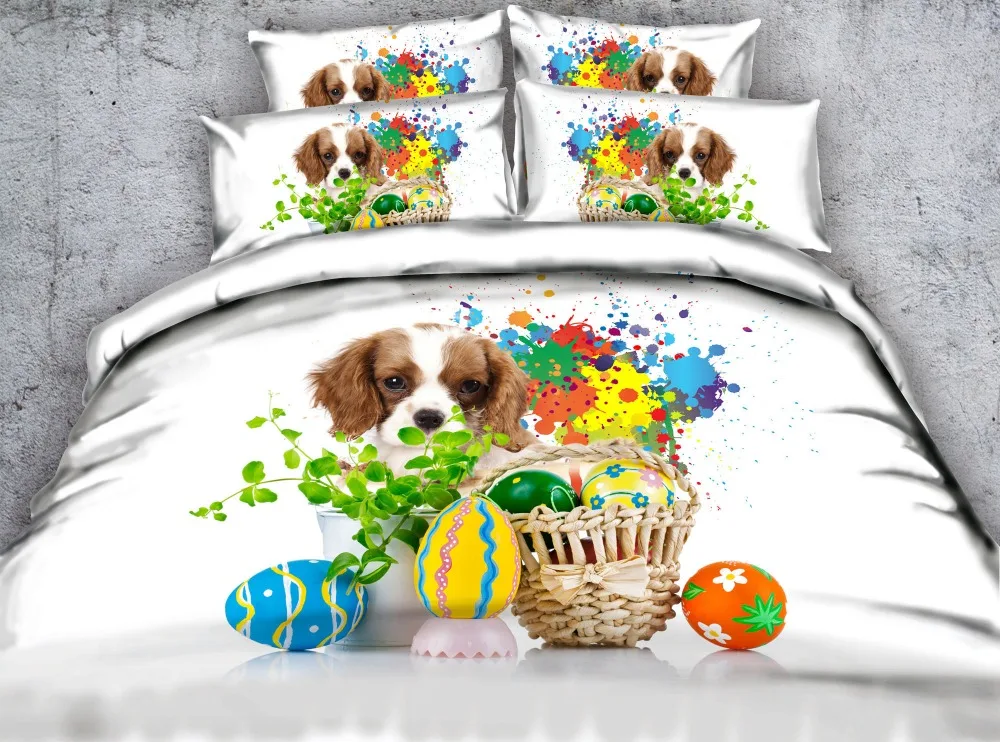 Satılık 3D Baskılı Hayvan Köpek Yatak Takımları Yastık Shams Renkli Yumurta Yatak Takımı Ev Tekstili Paskalya Kral Yatak örtüleri çocuk Gençler