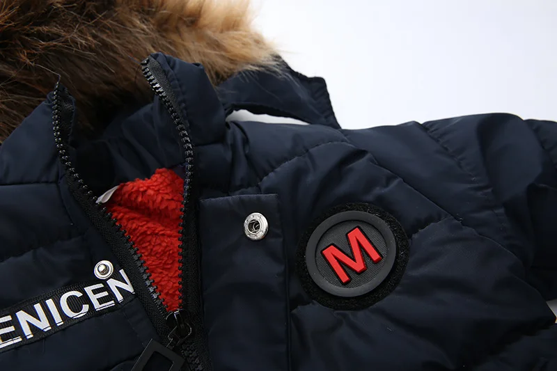 Winter Warm Thicken Fur Collar Child Coat Children Outerwear Windproof Fleece Liner Baby Boys Jackets For 90-110cm