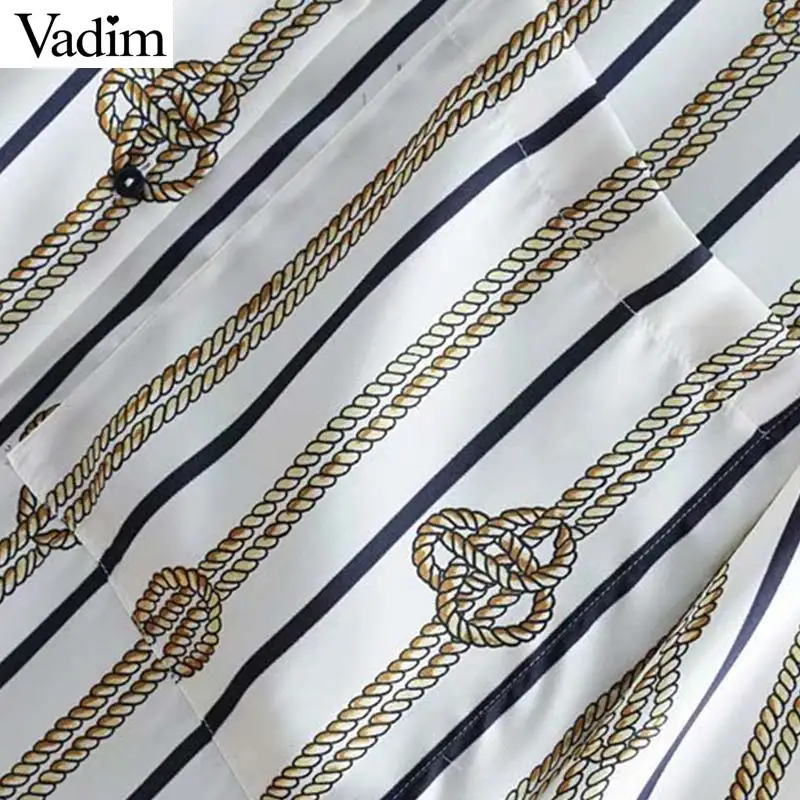 Vadim women striped prints long blouse sleeve turn down collar pocket pleated asymmetry shirts loose chic tops blusas LA824 |
