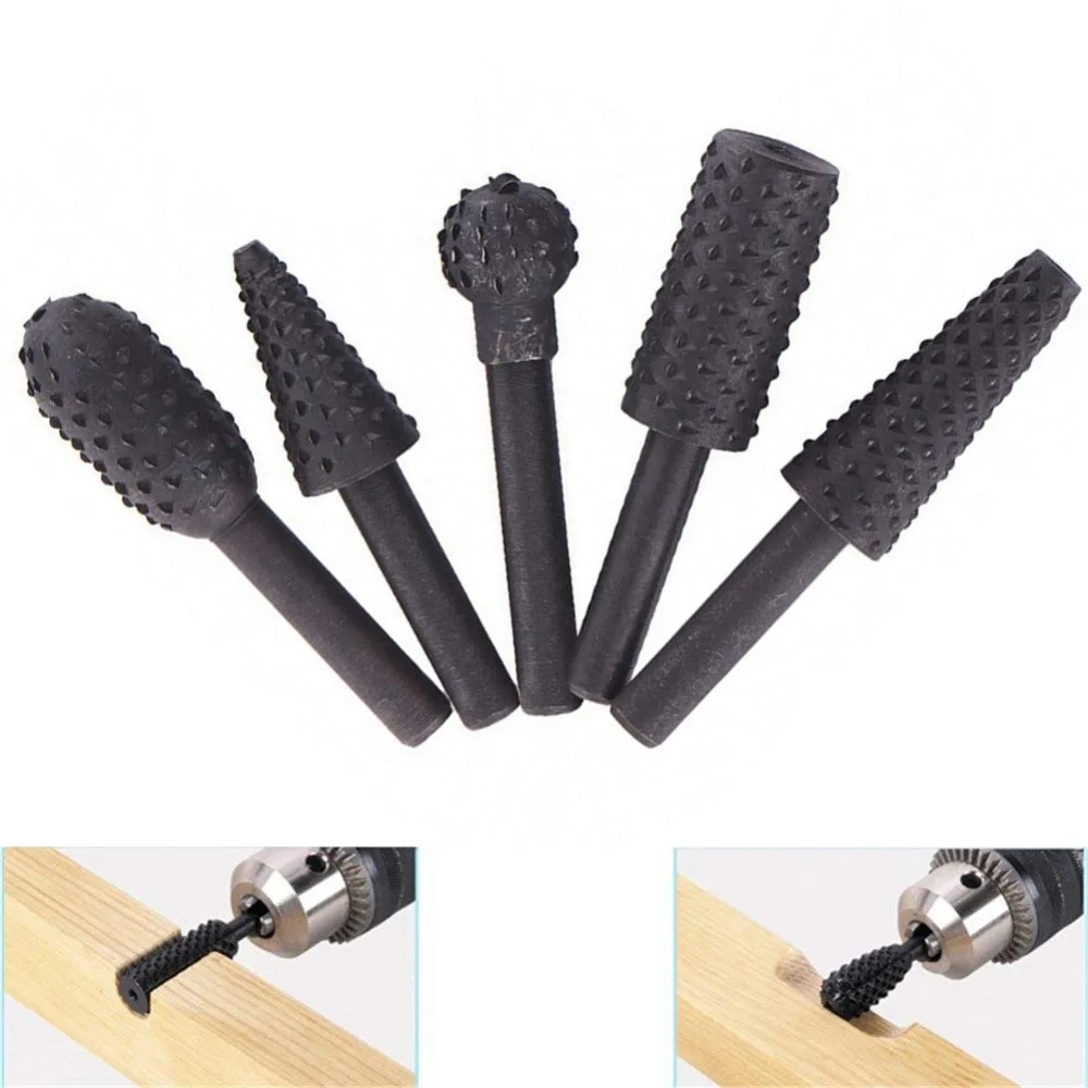 

5pcs Hss Power Tools Woodworking Rasp Chisel Shaped Rotating Embossed Grinding Head Engraving Pattern Cutter Milling Power Tools
