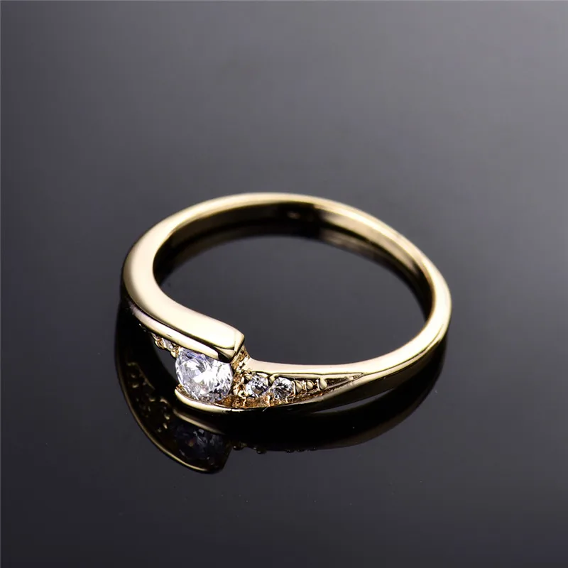 Женское кольцо с фианитом GULICX Золотое круглое белым кристаллом R008|engagement ring|fashion