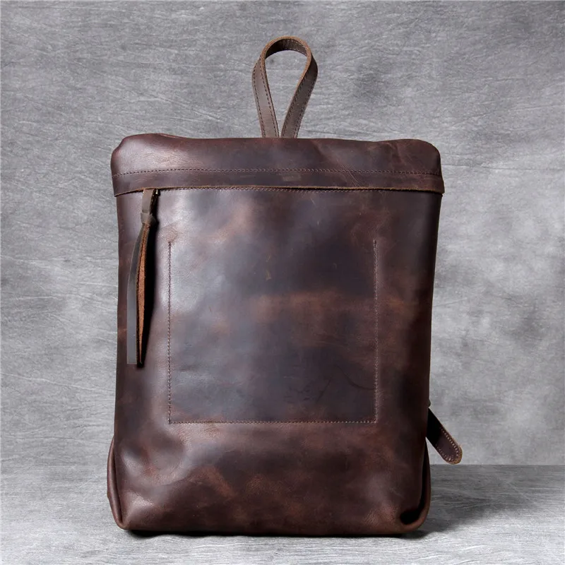 Coffee PNDME high quality fashion cowhide men's women's backpack casual simple daily light genuine leather black travel laptop bagpack - Цвет: Coffee