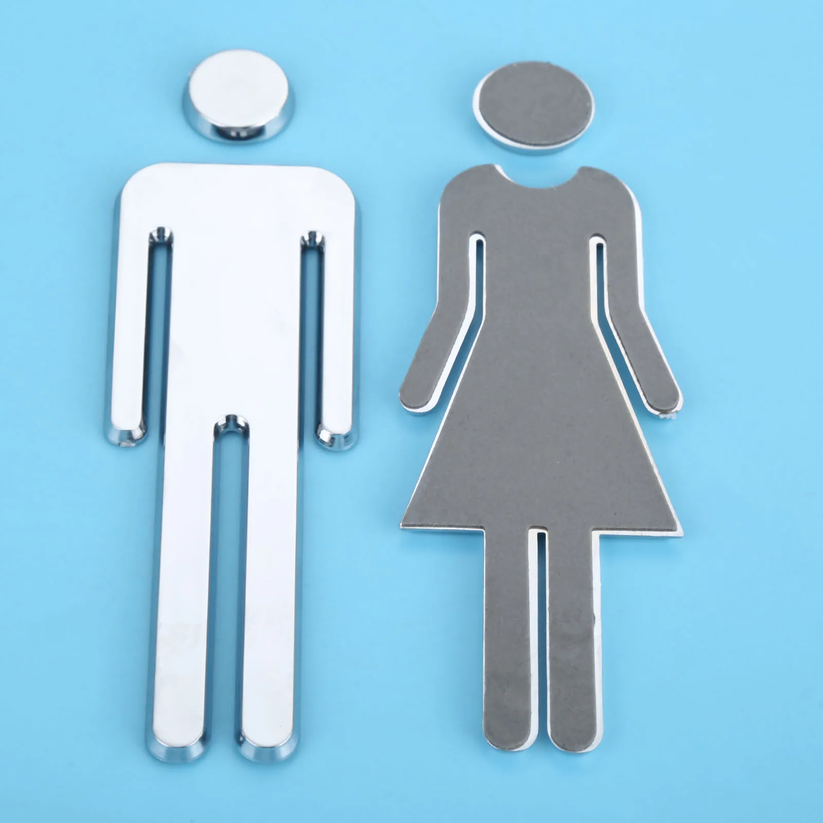 2Pcs/1 Pair Removable 3D Mirror Public Toilet Symbol Restroom Sign Men Women Wall Art Stickers for Hotel Bar School Silver 12cm |