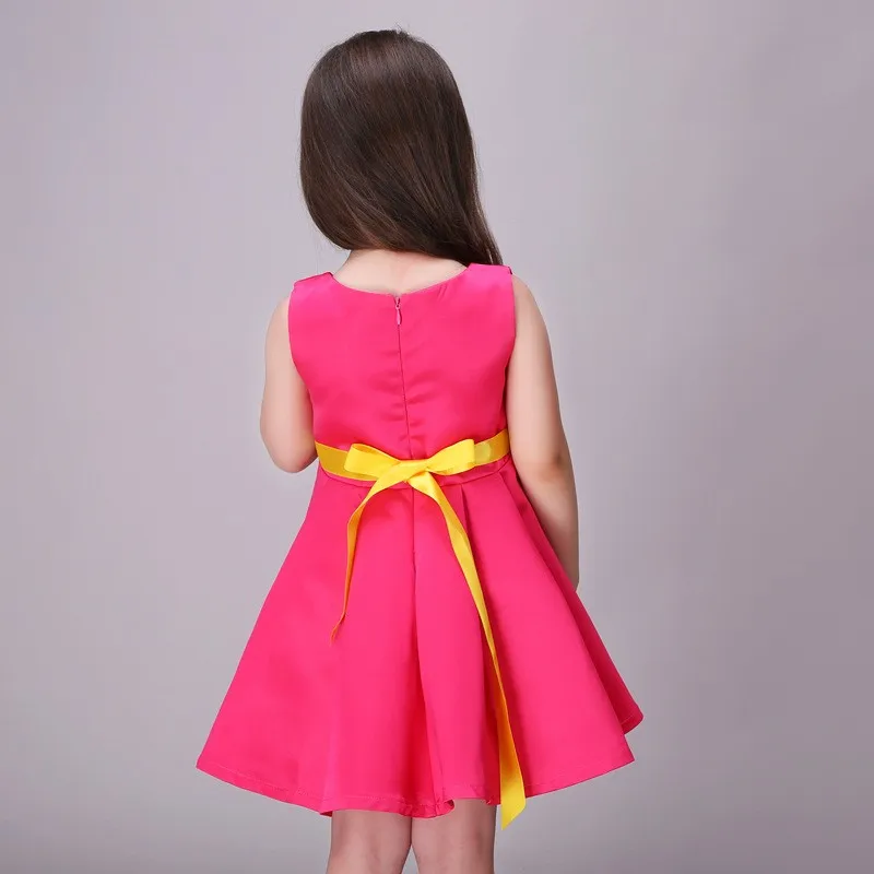 

2016 summer European and American style baby girls clothing dress v-neck sleeveless bow belt princess tutu dress free shipping