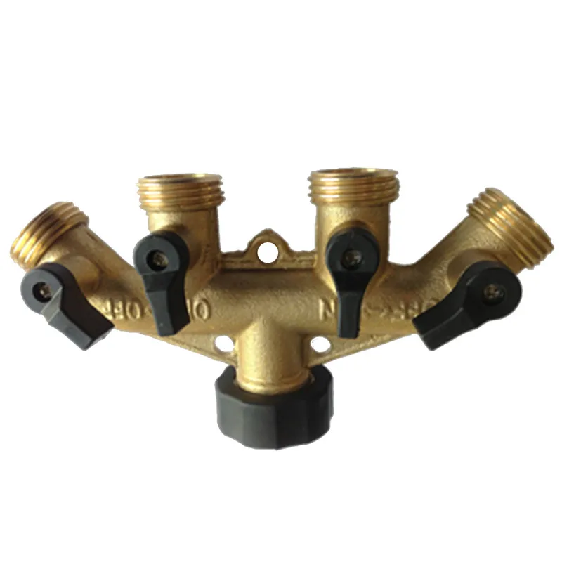 

Garden Tap Connector 4 Way Brass Hose Faucet Manifold Water Segregator Control Shut Off Valve Fits all standard 3/4" BSP Taps