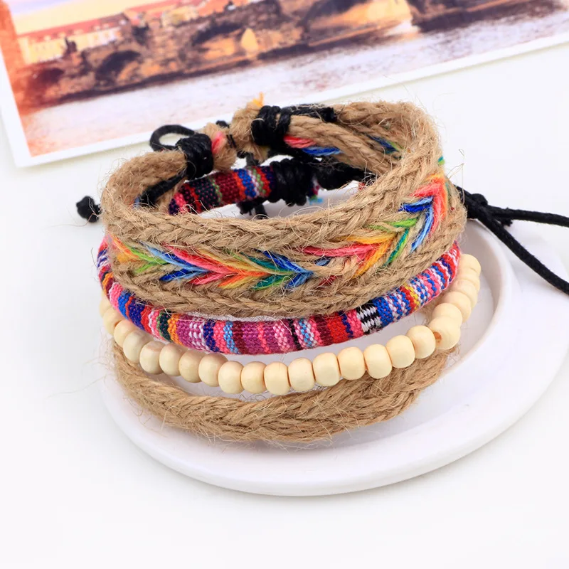 4 шт./компл. цветной многослойный тканый браслет с бусинами ручной работы из