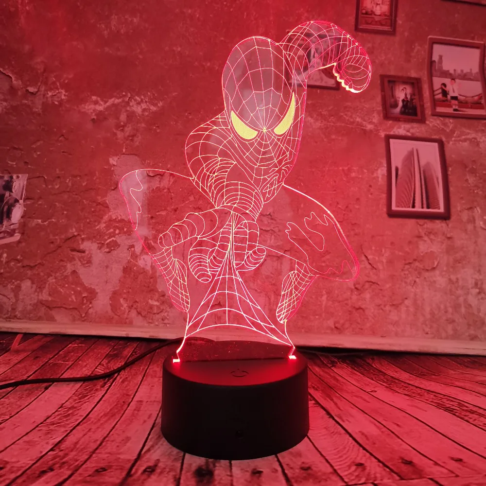 Крутой мальчик подарки 3D Светодиодная лампа Marvel Человек паук ночник сенсорный 7