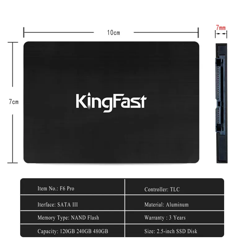 Kingfast сверхтонких металлических 2 5 &quotSATA III SSD ЖЕСТКИЙ ДИСК ВНУТРЕННИЙ 120 ГБ 240 480 1 ТБ