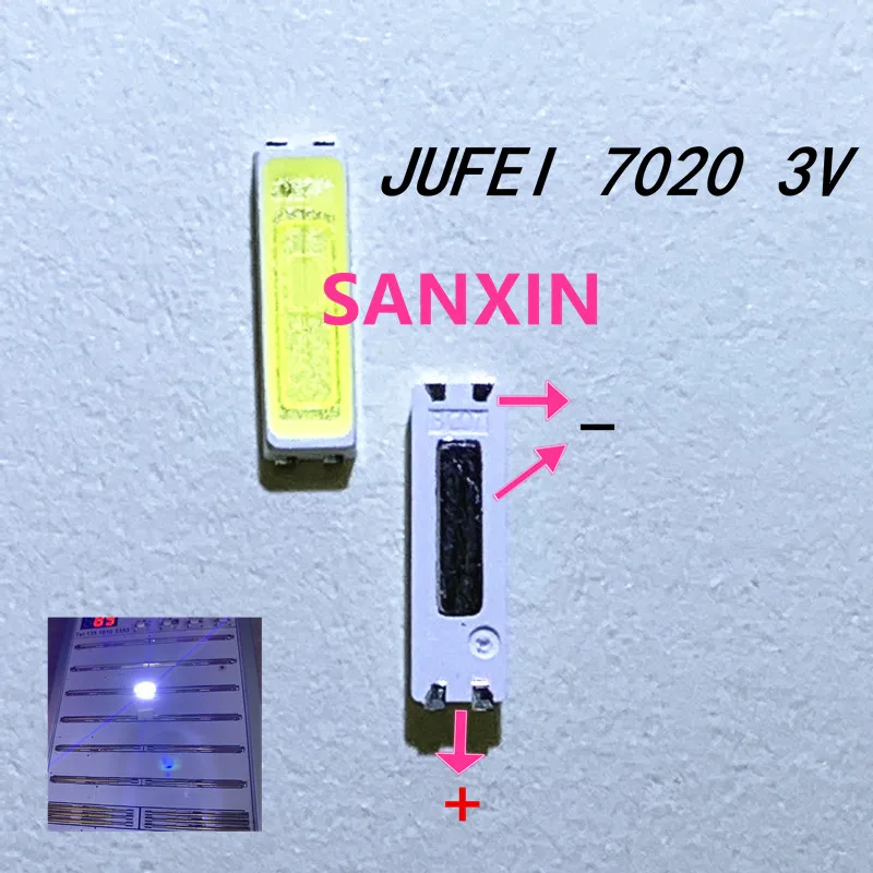 50 шт./лот Jufei SMD LED 7020 3В 0 7 Вт 240ма холодный белый 10000-13000K для применения подсветки