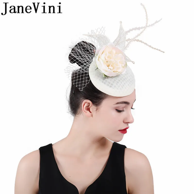 Женская Свадебная шляпка JaneVini бежевая заколка для волос с искусственным цветком