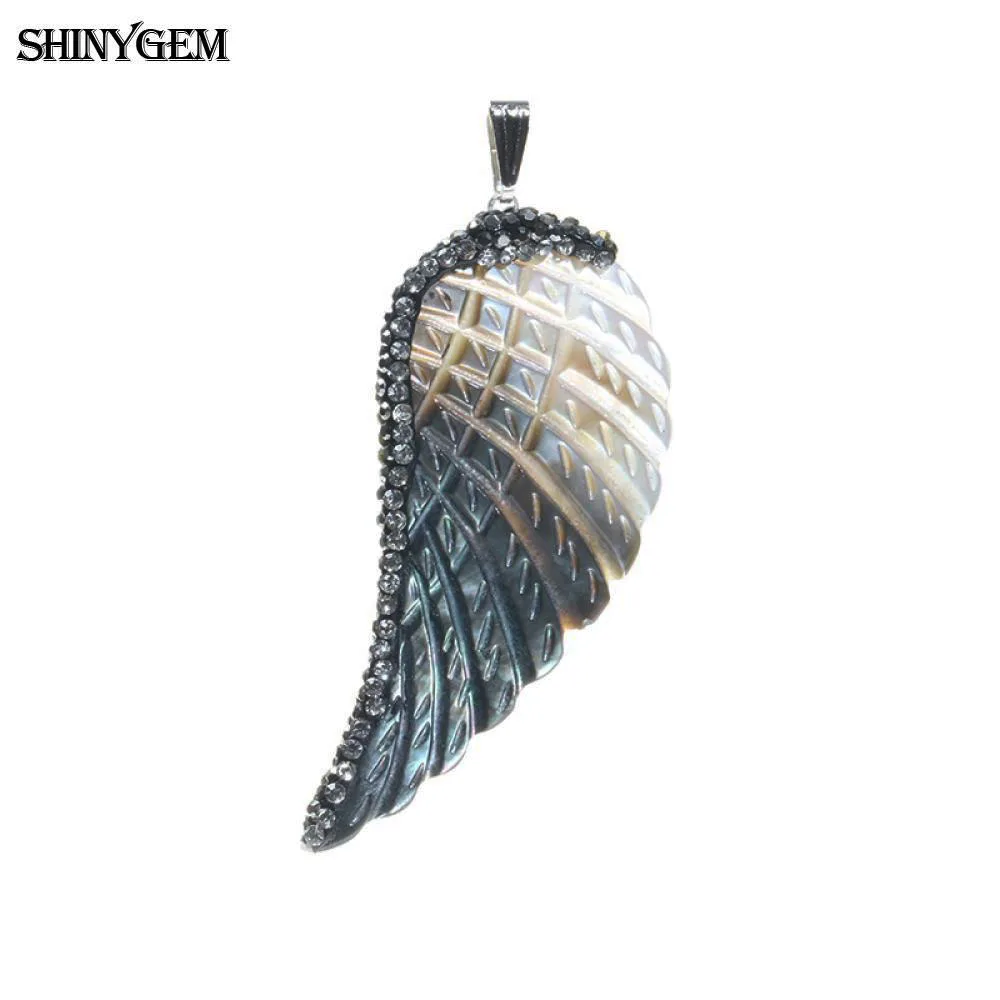 ShinyGem Natural Pattern Shell Pendants Inlay Rhinestone Black Brown Simulate Angel/Dragon Wing For DIY Jewelry Making | Украшения и