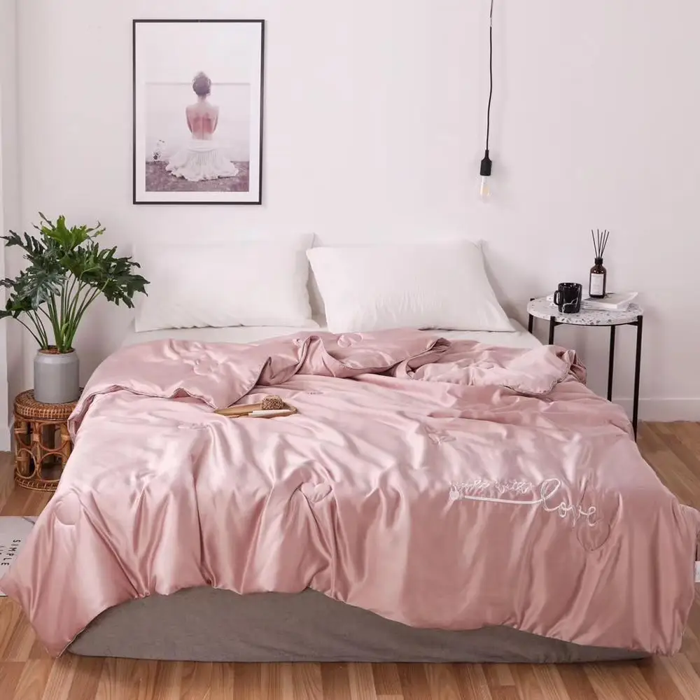 pink elegant Мытое шелковое летнее одеяло 1 шт. кровать лоскутное одеяло домашняя кровать одеяло серый тонкий плед вышитое покрывало аппликация одеяло - Цвет: pink elegant
