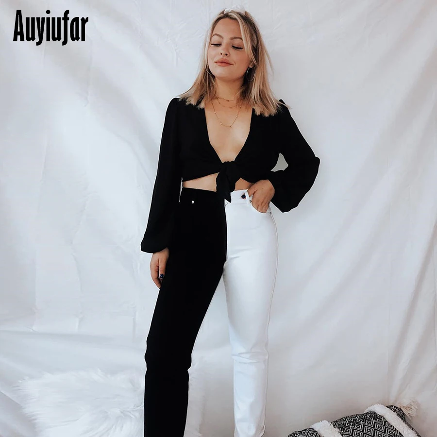 Auyiufar, модные черно-белые лоскутные штаны, женские штаны с высокой талией, брюки, одежда,, уличные повседневные штаны
