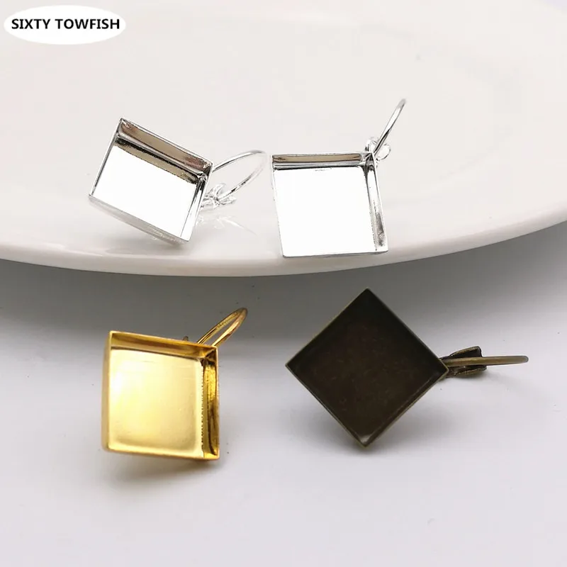 

50pcs/lot Copper Antique bronze Square Earrings Settings Fit 12mm Cameo Base Jewelry Earrings Accessory Findings C30041