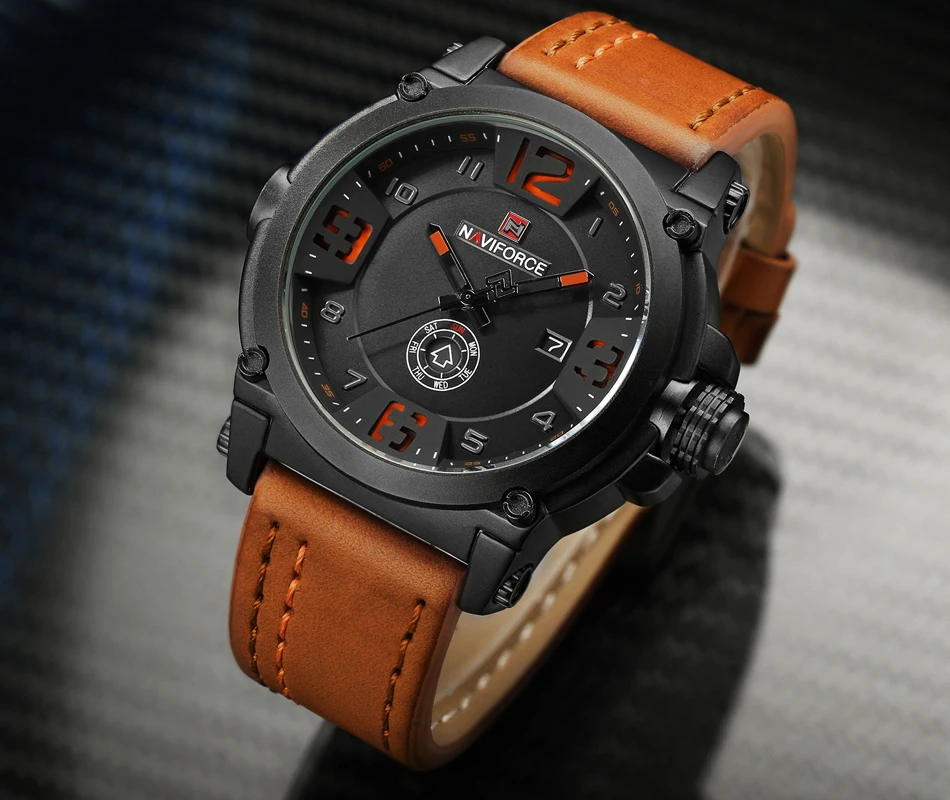 Топ люксовый бренд NAVIFORCE мужские спортивные часы кварцевые часы с кожаным ремешком Мужские Водонепроницаемые наручные часы relogio masculino 9099