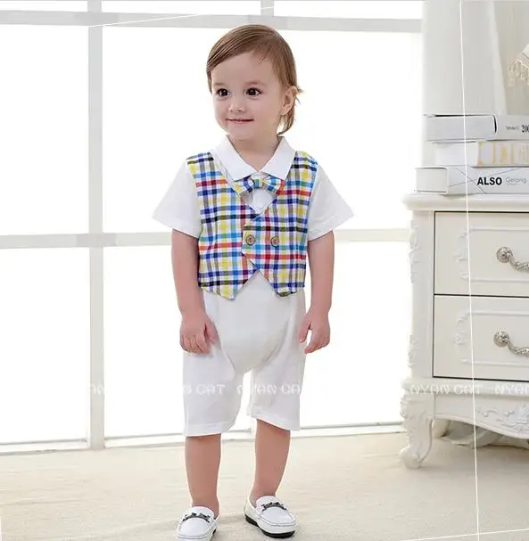 Summer Baby Clothes Boys Gentleman Short Sleeves Bodysuits Kids Wear Retail |