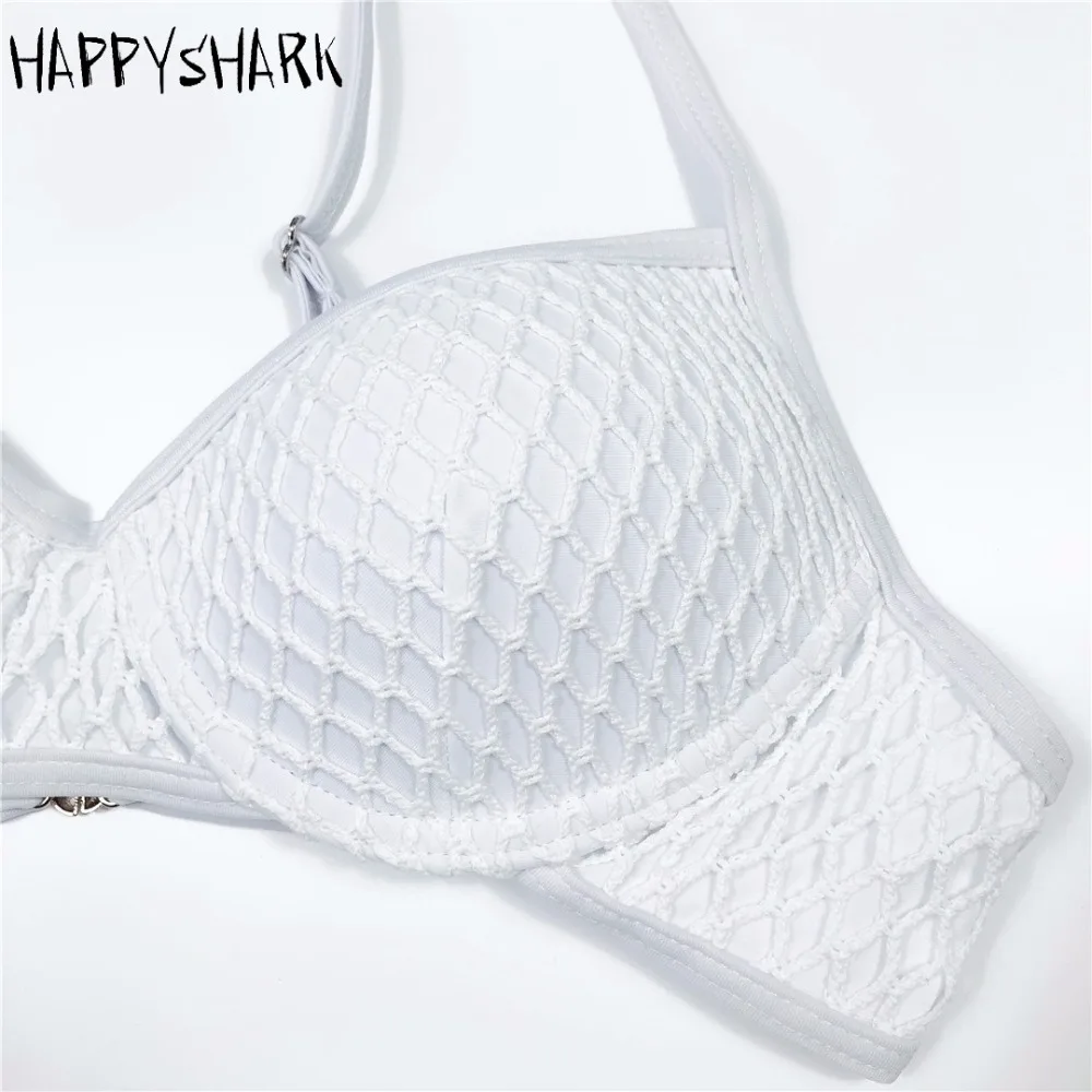 Женский купальник с чашками пуш-ап HAPPY SHARK белый и заниженной талией лето 2018 |