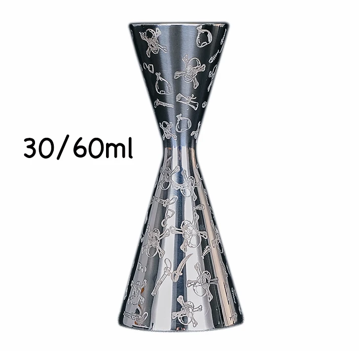 Skull 30 60ml Интегрированный Джиггер двойной шейкер для коктейля бар мера с травленым узором Бар инструменты - Цвет: Skull 30 60ml