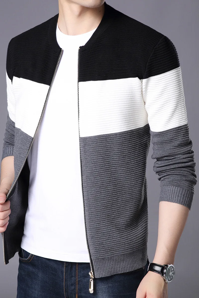 

Fall 2019 new men's knitted cardigan fashion leisure round collar zipper unlined upper garment of men's sweaters