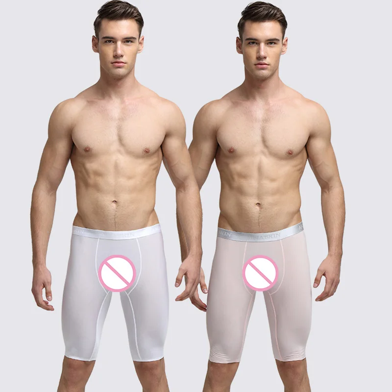 white pink Ультратонкие трусы-боксеры из Ice Silk, мужское нижнее белье, бесшовные Длинные боксеры, сексуальное мужское нижнее белье, дышащее мягкое нижнее белье для мужчин, боксеры - Цвет: white pink