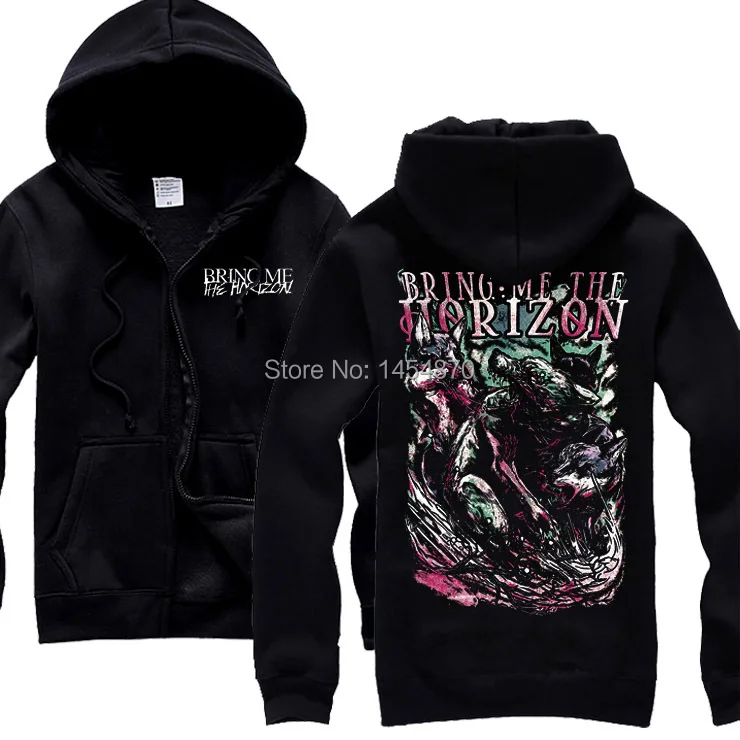 

Wolf Bring Me The Horizon Band Cotton Rock Hoodies jacket punk hardrock sweatshirt zipper fleece Black Hoody rocker heavy metal