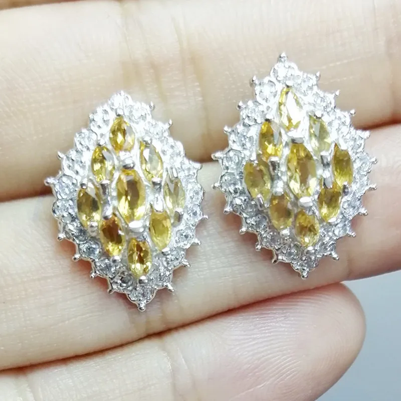 Серьги-гвоздики из серебра 925 пробы с натуральным цитрином карат * 16 шт. |