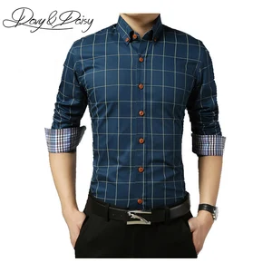DAVYDAISY Для мужчин рубашки в клетку Весна социальных платье обтягивающая одежда, отложной воротник, брендовая официальная Бизнес рубашка с длинными рукавами Camisas DS-035