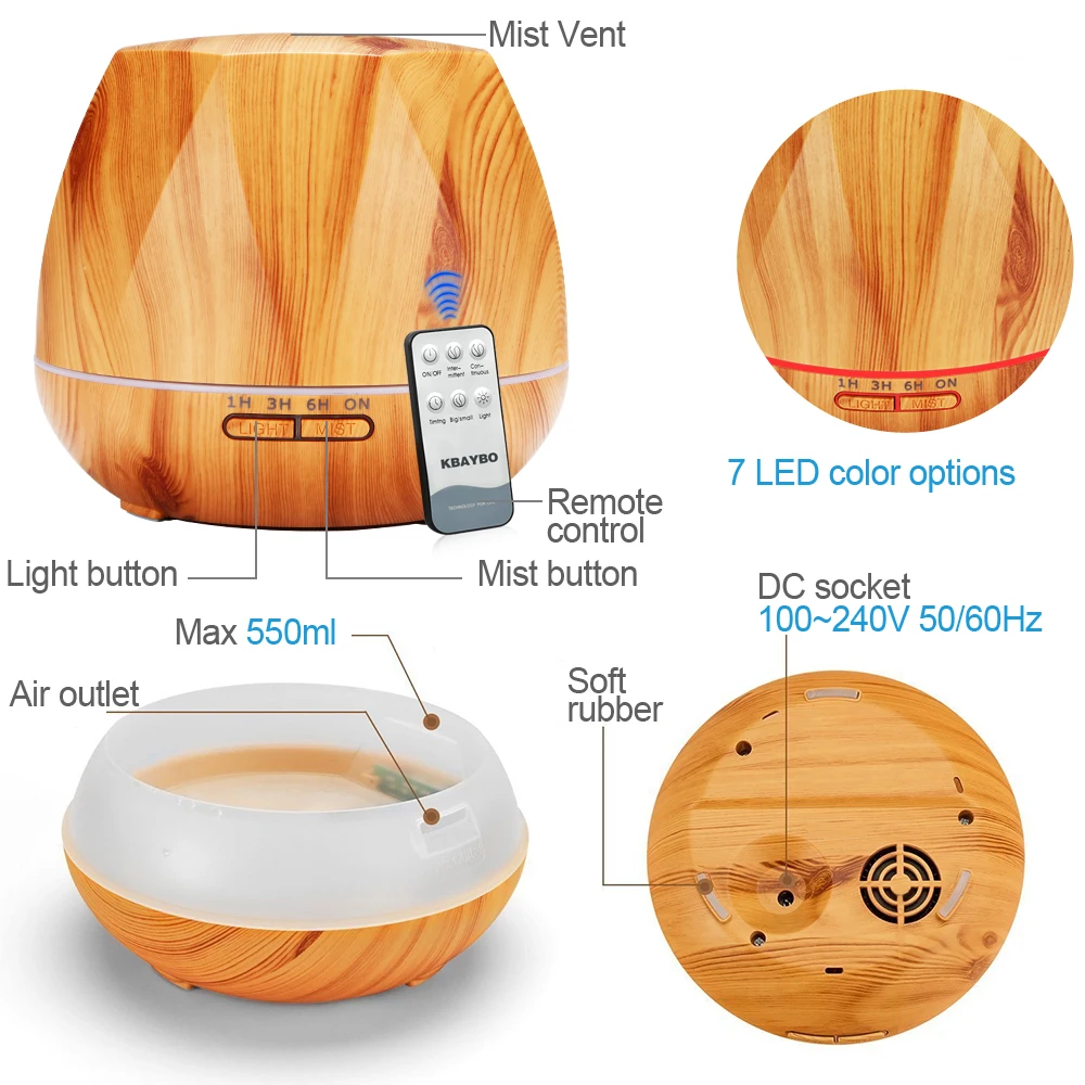 Ультразвуковой увлажнитель воздуха 550 мл паровой аромадиффузор диффузор