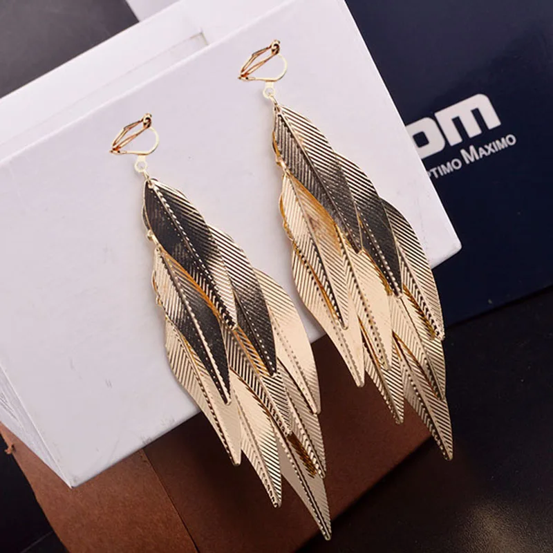 

JIOFREE Hot punk Gold Multi-layer Cutout Leaves Vintage exaggeration Clip on Earrings Without Piercing for Women Earrings