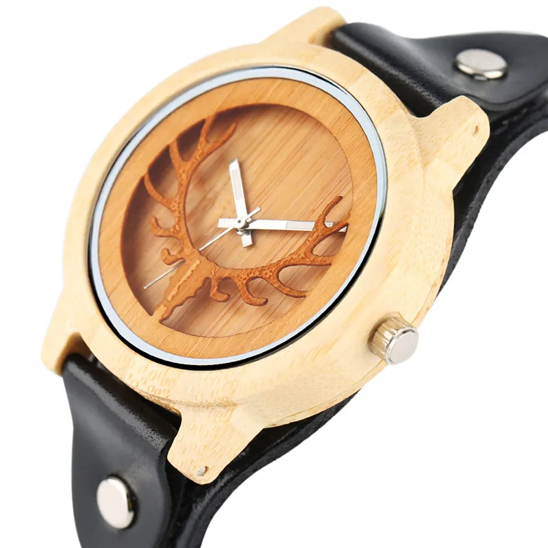 Спортивные часы с ремешком из натуральной кожи в виде оленя деревянные