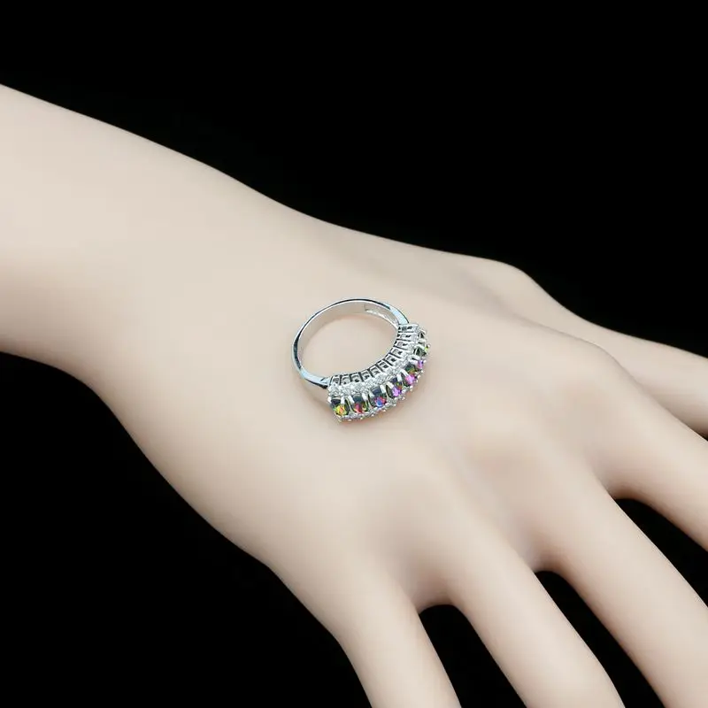 925 Sterling Silver Bride Ring For Women Rainbow Cubic Zirconia White Crystal Jewelry | Украшения и аксессуары