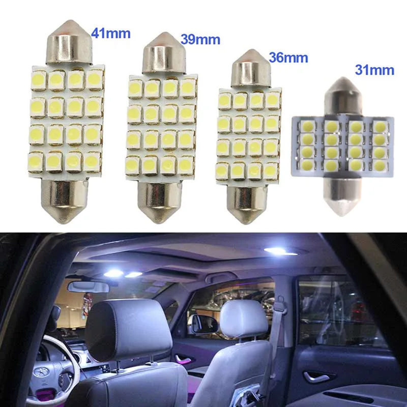 2 шт. Автомобильная гирлянда для салона купола 16 SMD светодиодные фонари белая