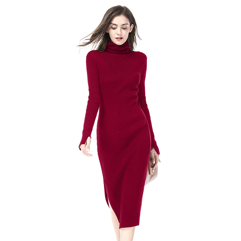 2018 Korean Autumn Winter Women Sweater Dress Elasticity Turtleneck Knitted Pullover Loose Solid Female Jumper Dresses GGM18035 | Женская