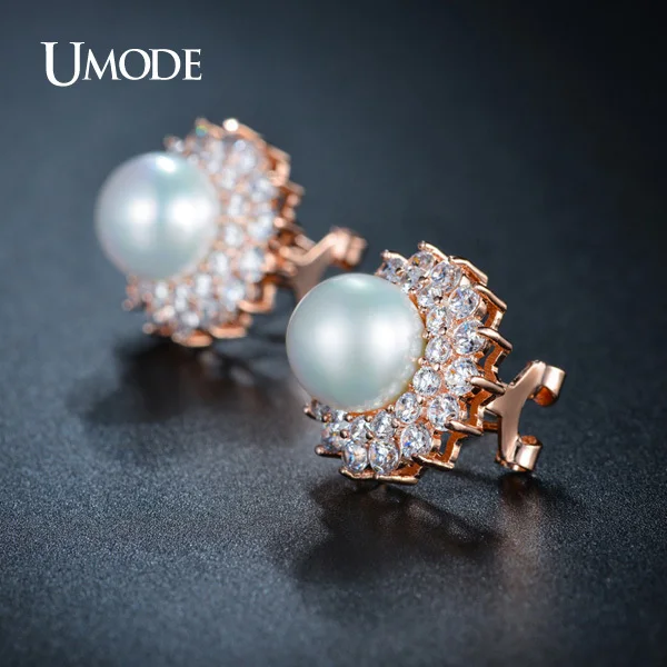 Серьги гвоздики UMODE с искусственным жемчугом в благородной форме французские
